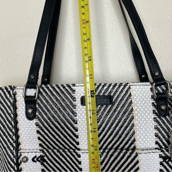Sakroots Metro Woven Top Zip Tote Shoulder Bag Black White Owl Critter Keychain - Picture 12 of 14
